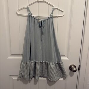 E.Luna Women's‎ Green Tank Blouse Gingham Bottom Size Small